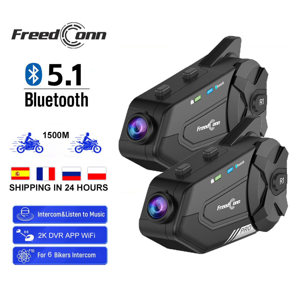 Universal Motorcycle Helmet Intercom Headset - ชุดหูฟังบลูทูธ Freedconn สำหรับมอเตอร์ไซค์ พร้อมกล้องติดหมวกอัตโนมัติ รองรับการสื่อสารแบบกลุ่ม ลำโพงในตัว