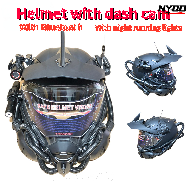 Full Face Motorcycle Helmet With Bluetooth - หมวกกันน็อคมอเตอร์ไซค์, หมวกกันน็อคเต็มออฟโรดหมวกกันน็อคบลูทูธหูฟังกล้องติดรถยนต์รับรองจุดมอเตอร์ครอส
