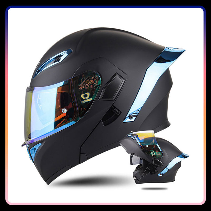 Dual Visor Motorcycle Racing Helmet - หมวกกันน็อคแบบเปิดคาง Four Seasons Universal รุ่น Double