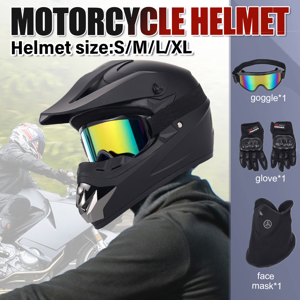 Off Road Motocross Helmet Goggles Set - ชุดหมวกกันน็อคสำหรับมอเตอร์ไซค์ออฟโรด 4 ชิ้น สำหรับผู้ใหญ่ ได้รับการรับรอง DOT
