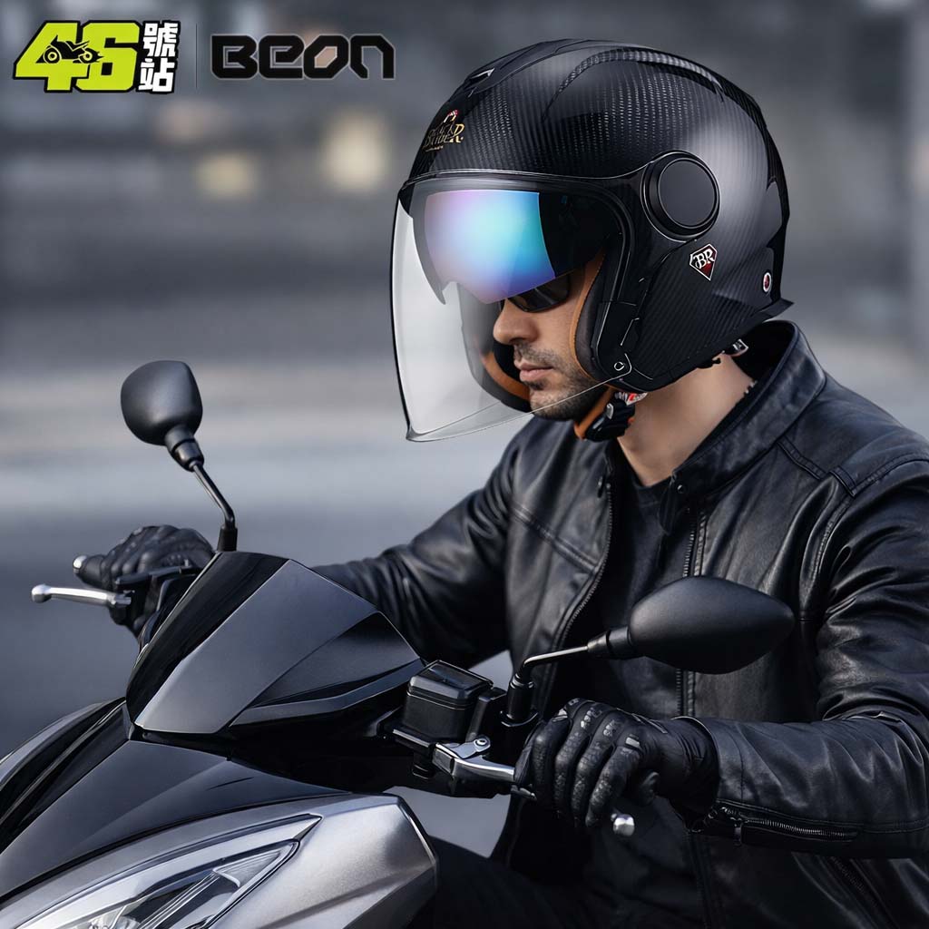 Carbon Fiber Lightweight Motorcycle Helmet - หมวกกันน็อคมอเตอร์ไซค์ BEON BR23 คาร์บอนไฟเบอร์ 3/4 แบบเปิดหน้า