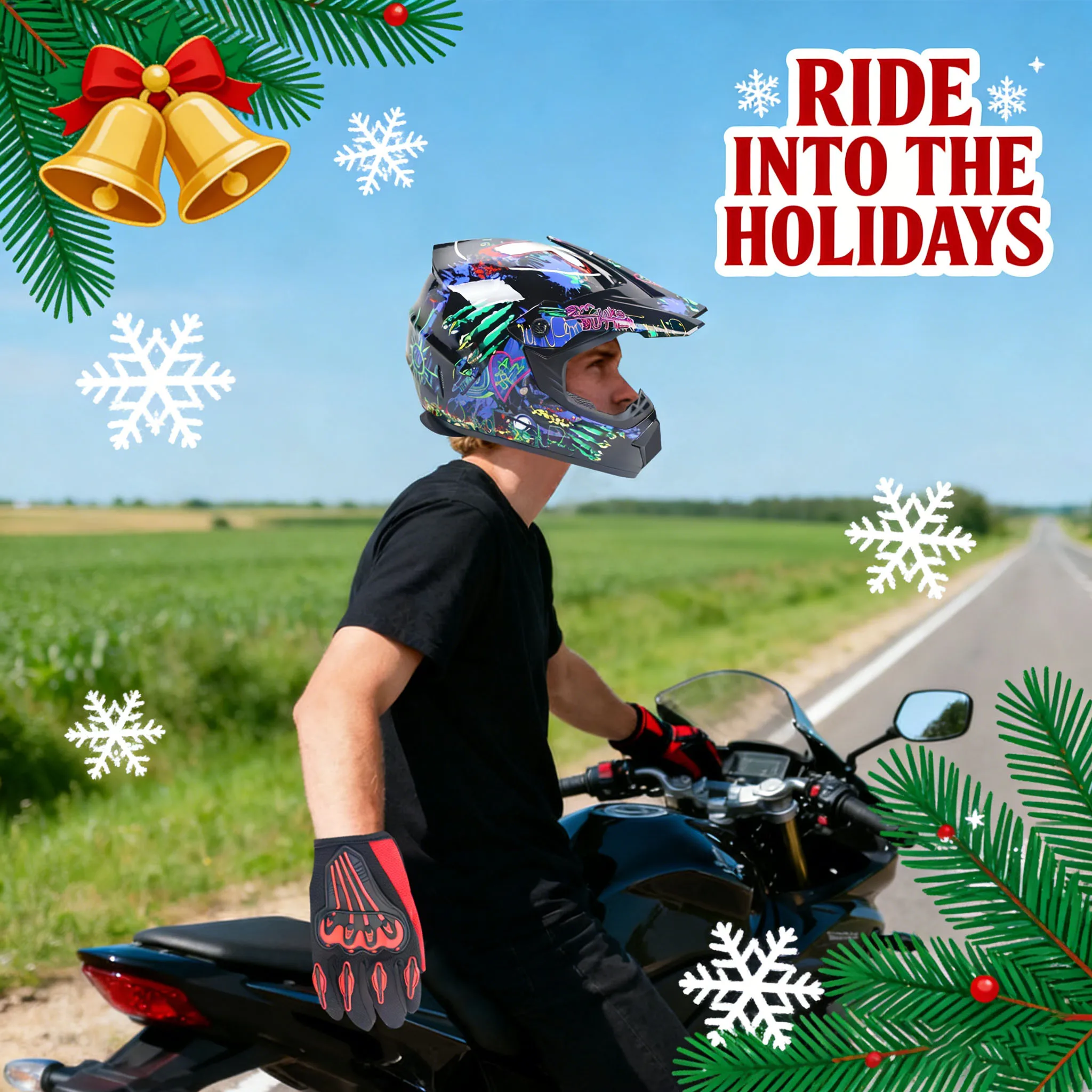 Off Road Motocross Helmet Goggles Set - ชุดหมวกกันน็อคมอเตอร์ครอส, หมวกกันน็อคมอเตอร์ไซค์แบบเต็มหน้า ไซส์ M, พร้อมแว่นตาสำหรับรถวิบาก, ATV,