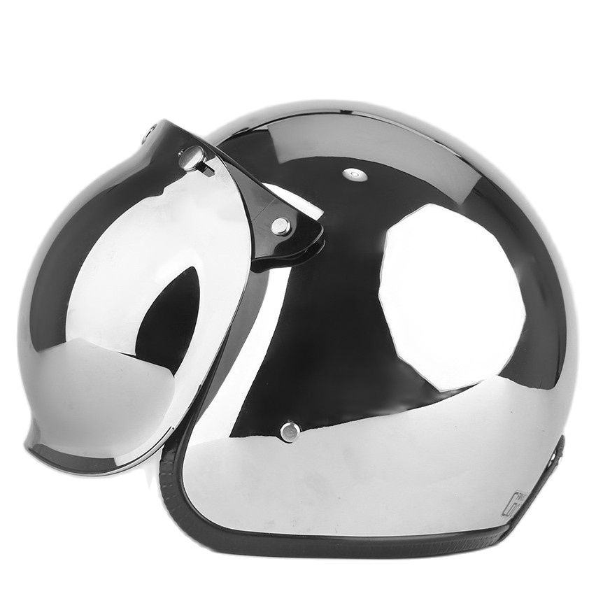 Vintage Open Face Retro Helmet - เปิดหมวกกันน็อครถจักรยานยนต์ Vintage Kask Capacete Chrome Silver
