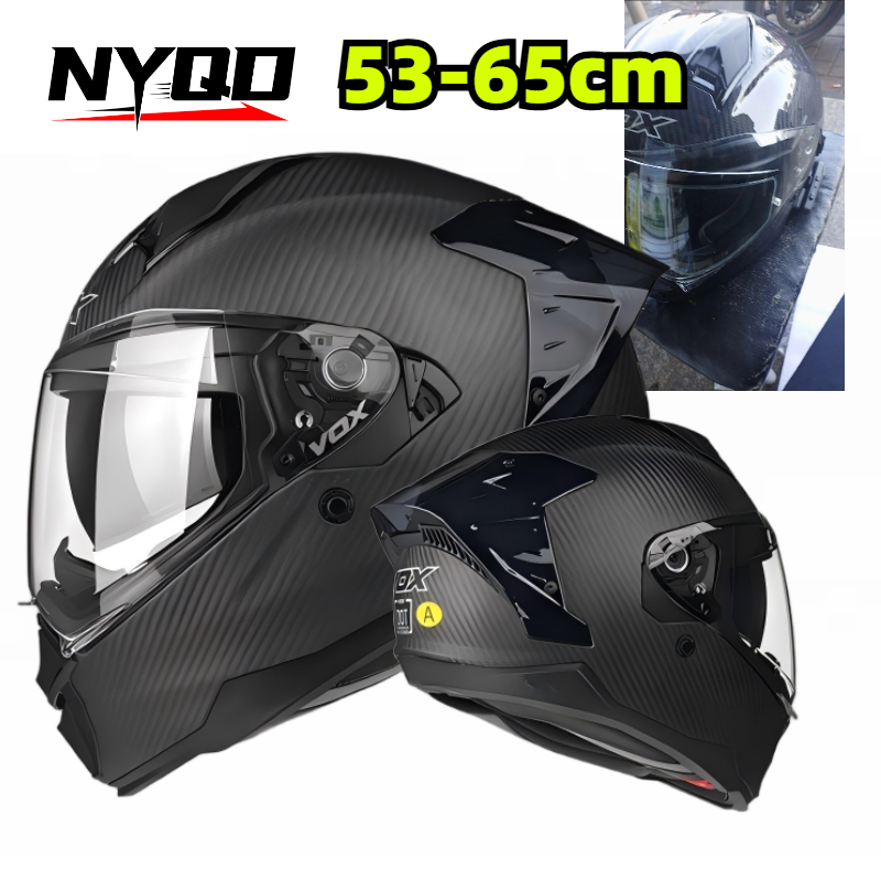 Dual Visor Motorcycle Racing Helmet - หมวกกันน็อคมอเตอร์ไซค์แบบเต็มใบ คาร์บอนไฟเบอร์ รุ่น F605 พร้อมแผ่นปิดหน้าสองชั้น ใช้ได้ทุกฤดู
