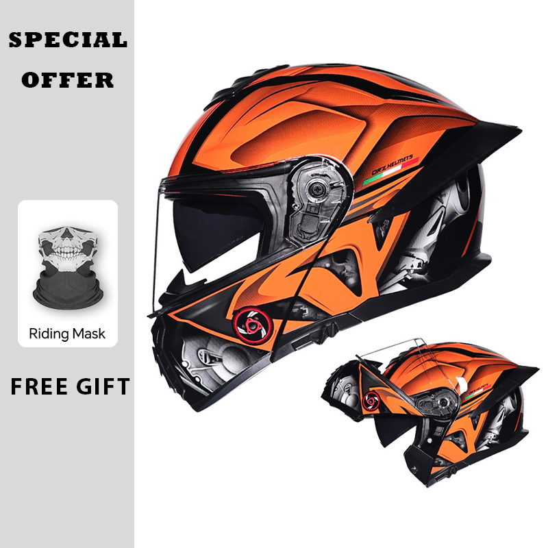 Dual Visor Motorcycle Racing Helmet - หมวกกันน็อคแบบเปิดคาง สองชั้น ทรงหางยาว ใช้ได้ทุกฤดู มาตรฐาน DOT