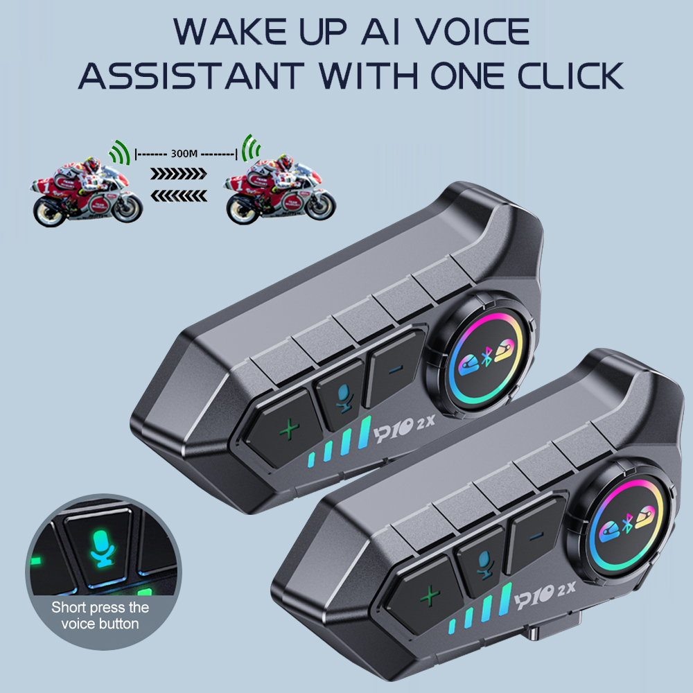 Universal Motorcycle Helmet Intercom Headset - Y10 2x รถจักรยานยนต์ชุดหูฟังบลูทูธอินเตอร์คอมกันน้ํา 300 M สําหรับผู้ขับขี่