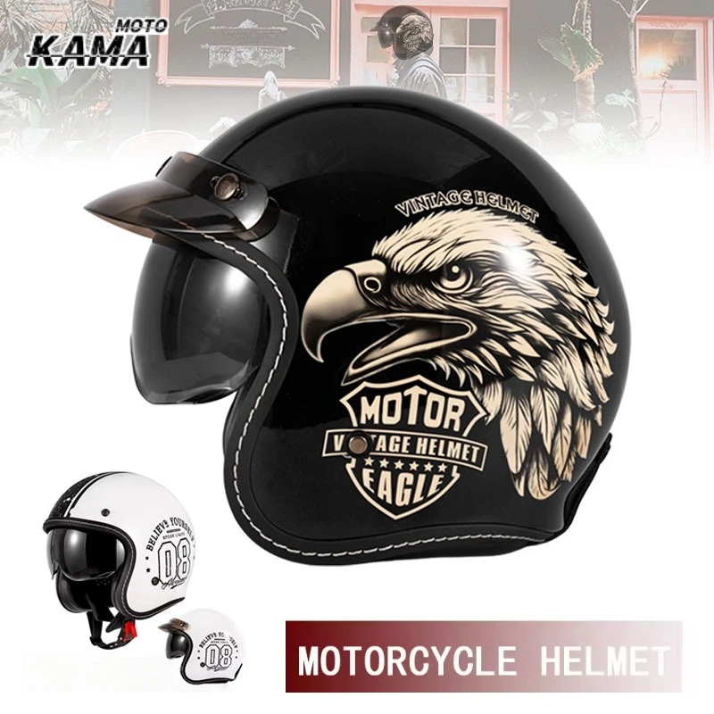 Vintage Open Face Retro Helmet - หมวกกันน็อคมอเตอร์ไซค์แบบเปิดหน้า HOT สไตล์วินเทจ หมวกกันน็อคย้อนยุค ดีไซน์โดดเด่น หมวกกันน็อคแบบ