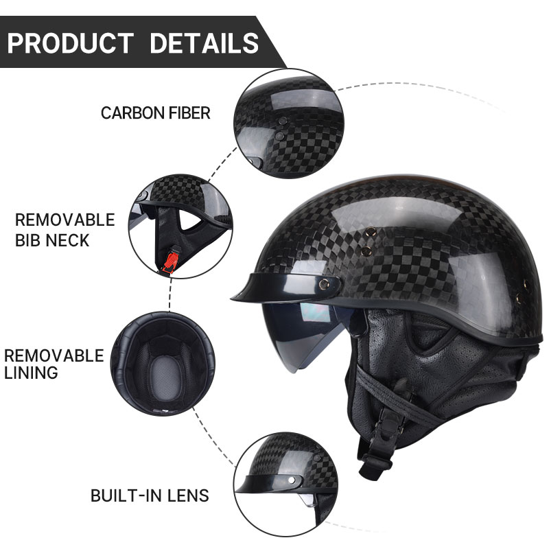 น้ําหนักเบา 12K กลอสสีดําคาร์บ - Carbon Fiber Lightweight Motorcycle Helmet บทวิจารณ์และราคา
