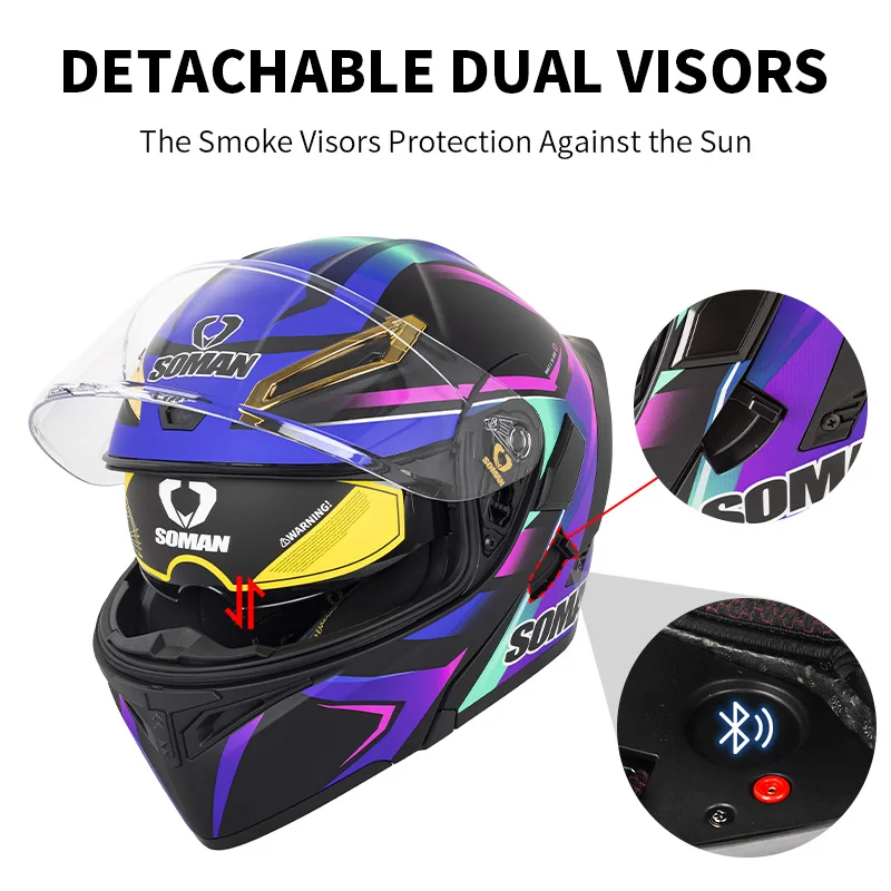 Soman หมวกกันน็อคมอเตอร์ไซค์แบ - Dual Visor Motorcycle Racing Helmet บทวิจารณ์และราคา