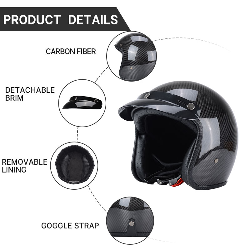 หมวกกันน็อควินเทจคาร์บอนไฟเบอร - Carbon Fiber Lightweight Motorcycle Helmet บทวิจารณ์และราคา