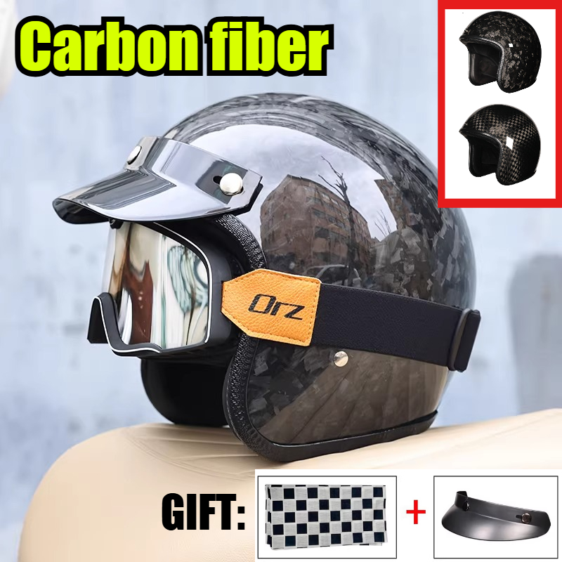 หมวกกันน็อคคาร์บอนไฟเบอร์วินเท - Carbon Fiber Lightweight Motorcycle Helmet บทวิจารณ์และราคา