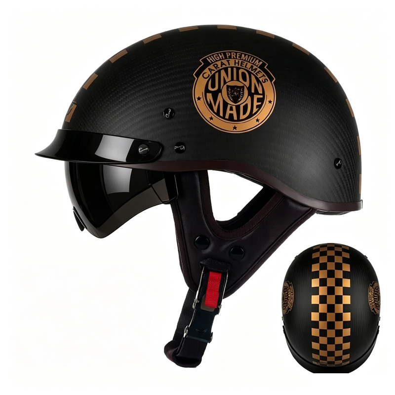 หมวกกันน็อคครึ่งใบคาร์บอนไฟเบอ - Carbon Fiber Lightweight Motorcycle Helmet บทวิจารณ์และราคา