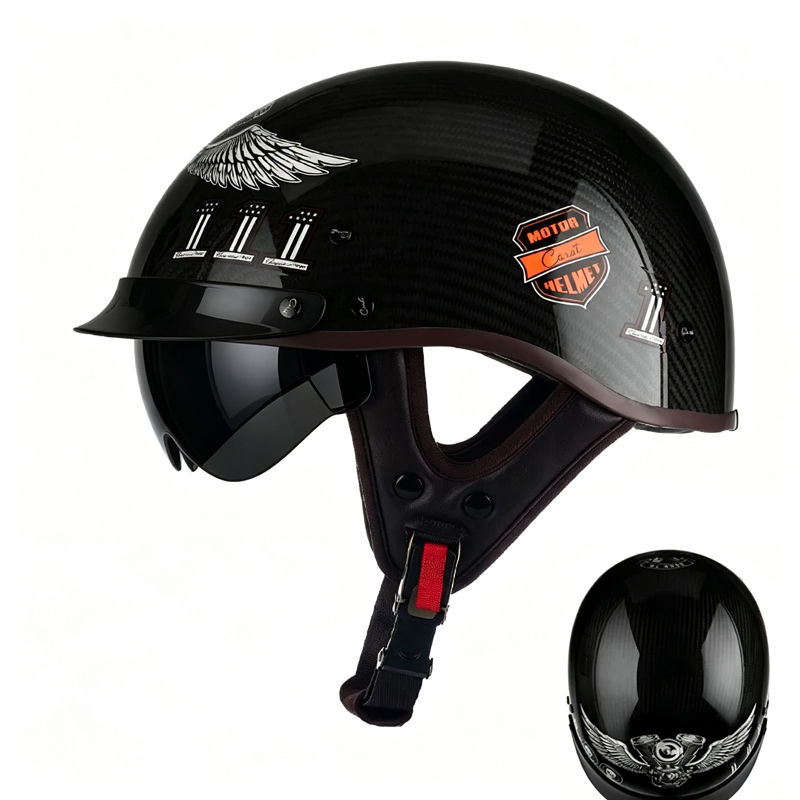 หมวกกันน็อคครึ่งใบคาร์บอนไฟเบอ - Carbon Fiber Lightweight Motorcycle Helmet บทวิจารณ์และราคา