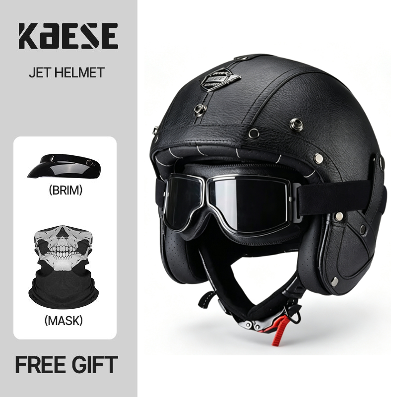 หมวกกันน็อคมอเตอร์ไซค์สไตล์เรโ - Vintage Open Face Retro Helmet บทวิจารณ์และราคา