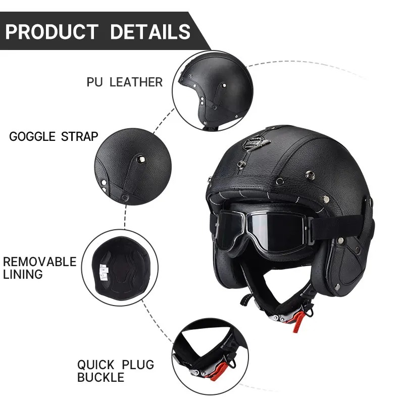 หมวกกันน็อคมอเตอร์ไซค์สไตล์เรโ - Vintage Open Face Retro Helmet บทวิจารณ์และราคา